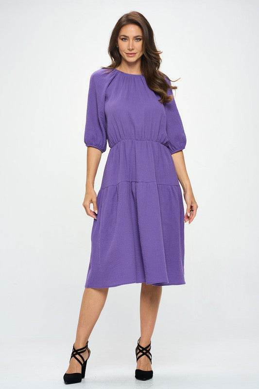 Made in USA Cotton 3/4 Sleeve Tiered Midi Dress - Shop Style & More | Fresh Looks, Everyday Deals & Free Shipping