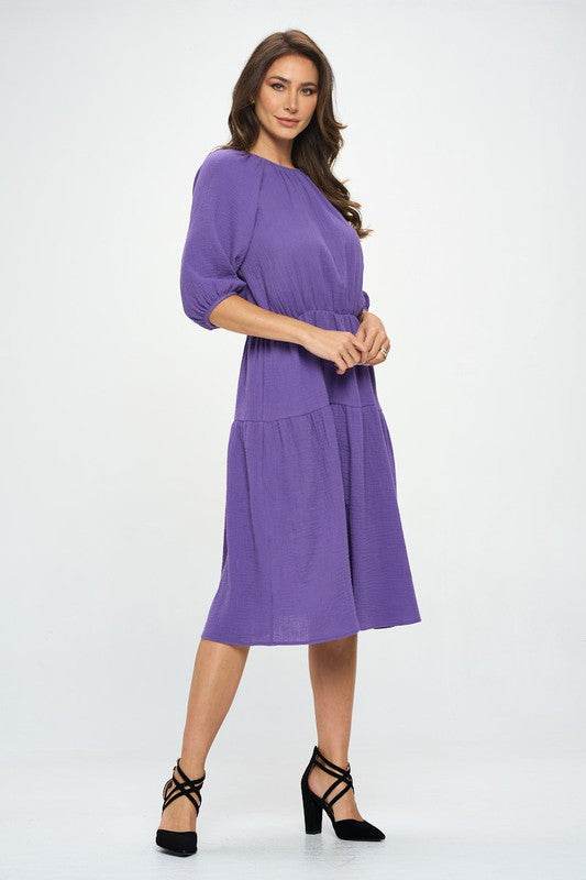 Made in USA Cotton 3/4 Sleeve Tiered Midi Dress - Shop Style & More | Fresh Looks, Everyday Deals & Free Shipping