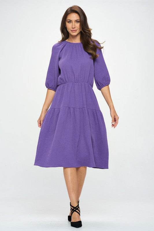 Made in USA Cotton 3/4 Sleeve Tiered Midi Dress - Shop Style & More | Fresh Looks, Everyday Deals & Free Shipping