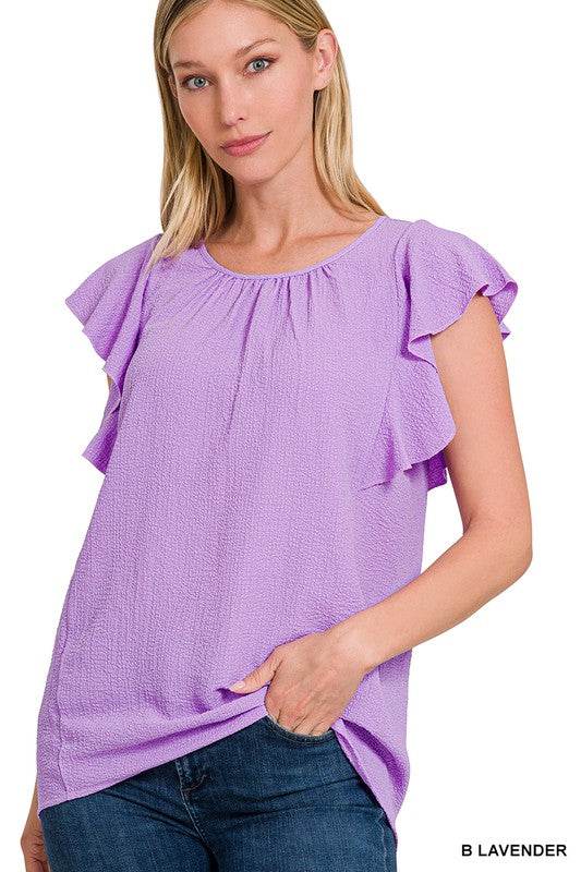 Woven Bubble Airflow Flutter Sleeve Top - Shop Style & More | Fresh Looks, Everyday Deals & Free Shipping