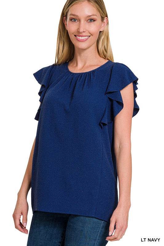 Woven Bubble Airflow Flutter Sleeve Top - Shop Style & More | Fresh Looks, Everyday Deals & Free Shipping