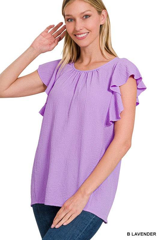 Woven Bubble Airflow Flutter Sleeve Top - Shop Style & More | Fresh Looks, Everyday Deals & Free Shipping