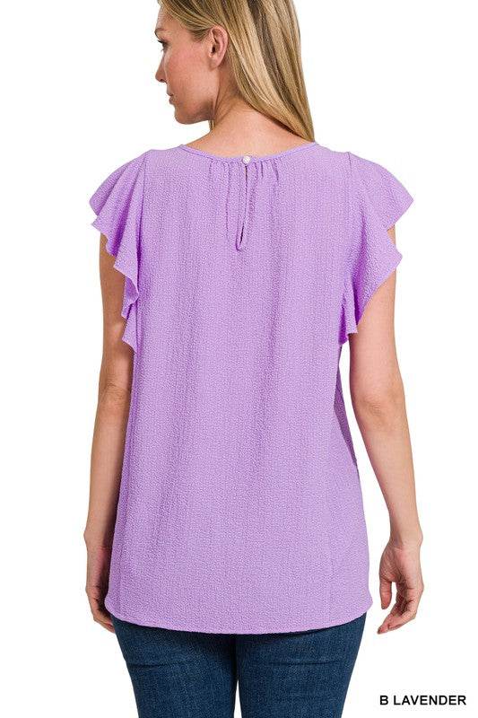 Woven Bubble Airflow Flutter Sleeve Top - Shop Style & More | Fresh Looks, Everyday Deals & Free Shipping
