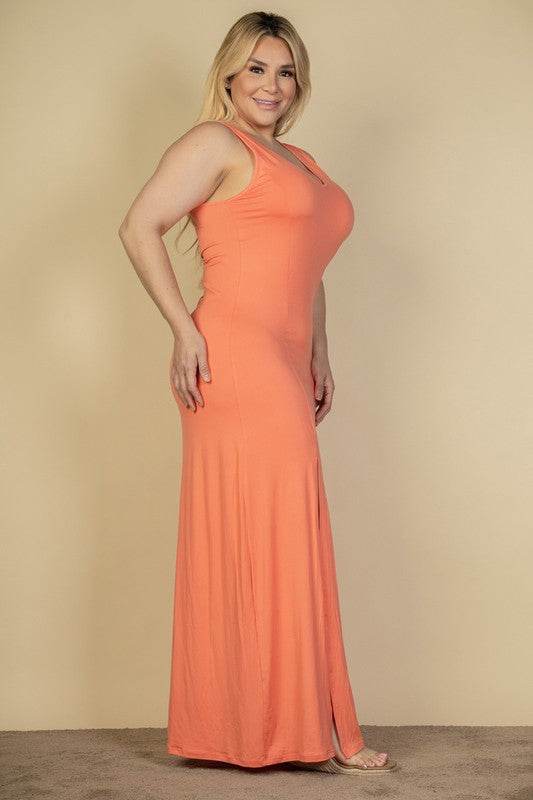Plus Size Plunge Neck Thigh Split Maxi Dress - Shop Style & More | Fresh Looks, Everyday Deals & Free Shipping