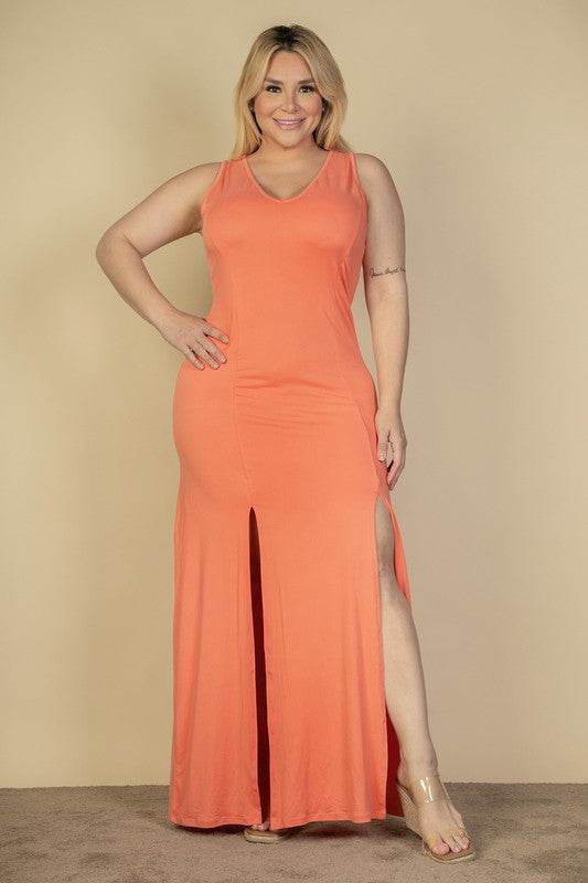 Plus Size Plunge Neck Thigh Split Maxi Dress - Shop Style & More | Fresh Looks, Everyday Deals & Free Shipping