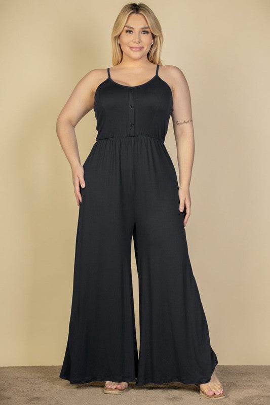 Plus Size Button Front Wide Leg Jumpsuit - Shop Style & More | Fresh Looks, Everyday Deals & Free Shipping
