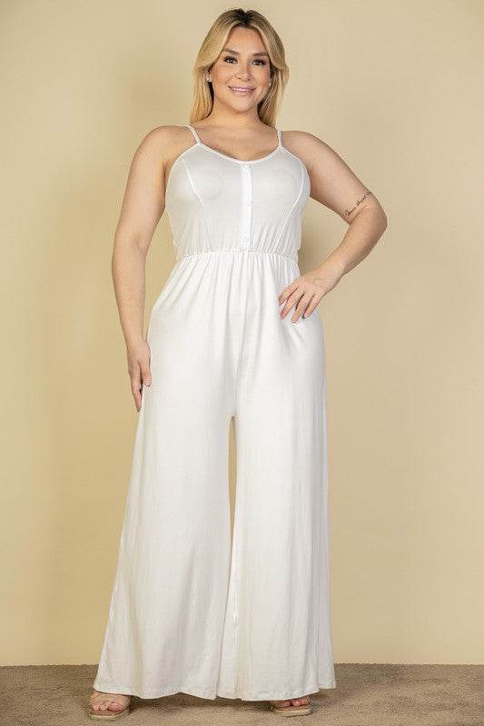 Plus Size Button Front Wide Leg Jumpsuit - Shop Style & More | Fresh Looks, Everyday Deals & Free Shipping