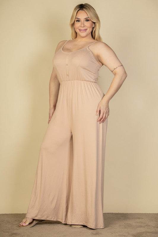 Plus Size Button Front Wide Leg Jumpsuit - Shop Style & More | Fresh Looks, Everyday Deals & Free Shipping