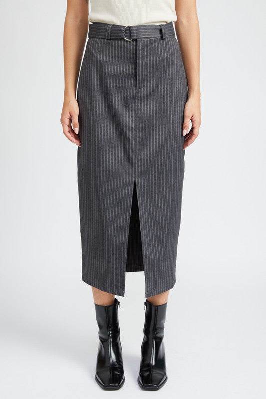 PINSTRIPE MIDI SKIRT WITH SLIT - Shop Style & More | Fresh Looks, Everyday Deals & Free Shipping