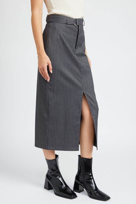 PINSTRIPE MIDI SKIRT WITH SLIT - Shop Style & More | Fresh Looks, Everyday Deals & Free Shipping