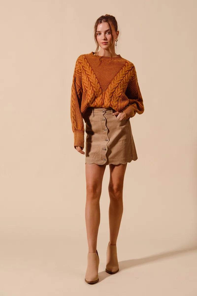 SO ME Scallop Buttoned Front Corduroy Mini Skirt - Shop Style & More | Fresh Looks, Everyday Deals & Free Shipping