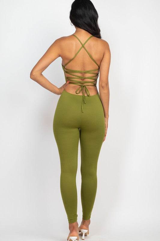 Criss-Cross Open Back Bodycon Jumpsuit - Shop Style & More | Fresh Looks, Everyday Deals & Free Shipping
