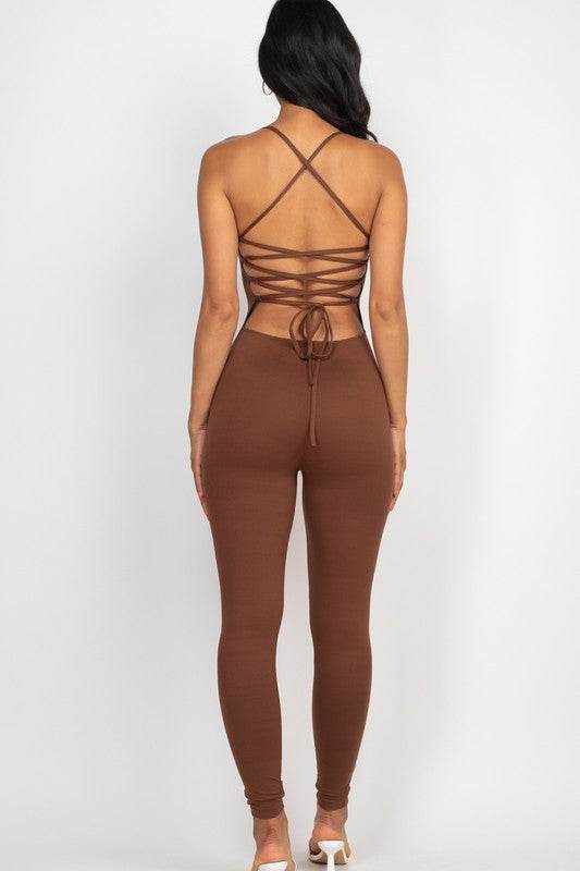 Criss-Cross Open Back Bodycon Jumpsuit - Shop Style & More | Fresh Looks, Everyday Deals & Free Shipping