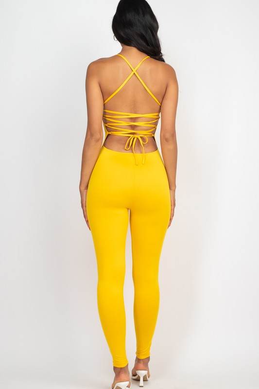 Criss-Cross Open Back Bodycon Jumpsuit - Shop Style & More | Fresh Looks, Everyday Deals & Free Shipping