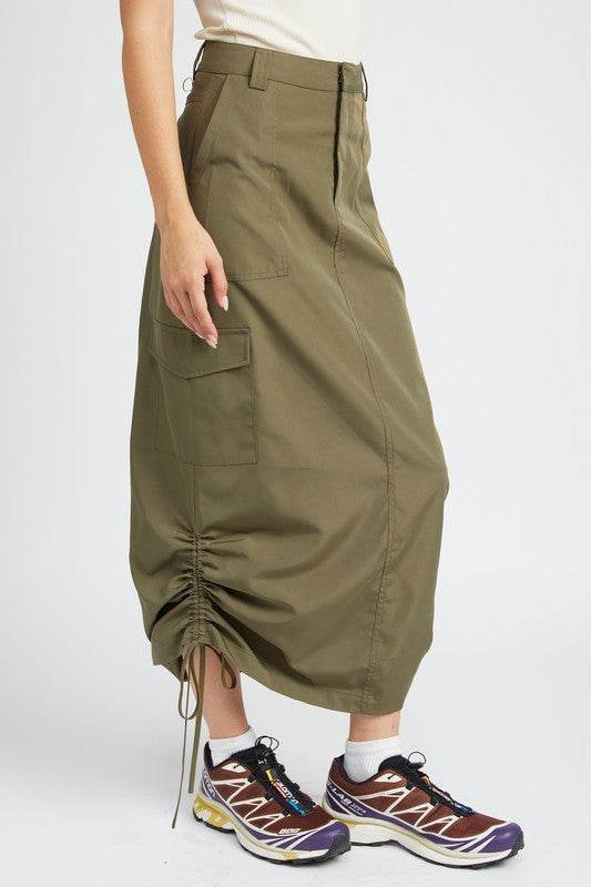 RUCHED MIDI CARGO SKIRT - Shop Style & More | Fresh Looks, Everyday Deals & Free Shipping
