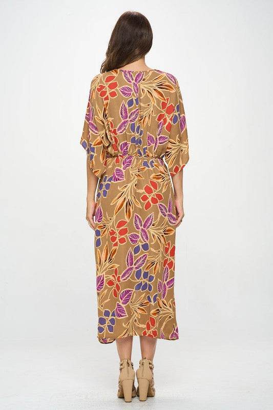 Leaf Print Kimono Dress with Front Twist - Shop Style & More | Fresh Looks, Everyday Deals & Free Shipping