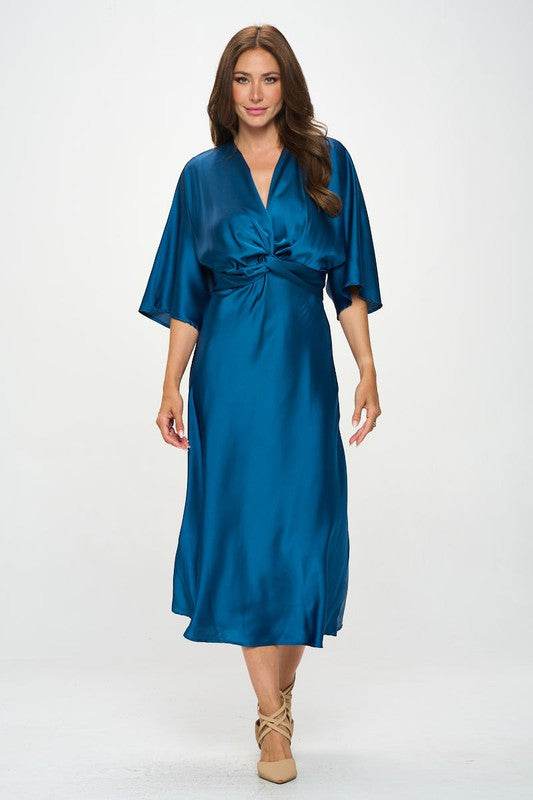 Satin Stretch Solid Dress with Front Twist - Shop Style & More | Fresh Looks, Everyday Deals & Free Shipping