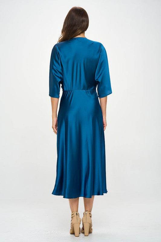 Satin Stretch Solid Dress with Front Twist - Shop Style & More | Fresh Looks, Everyday Deals & Free Shipping