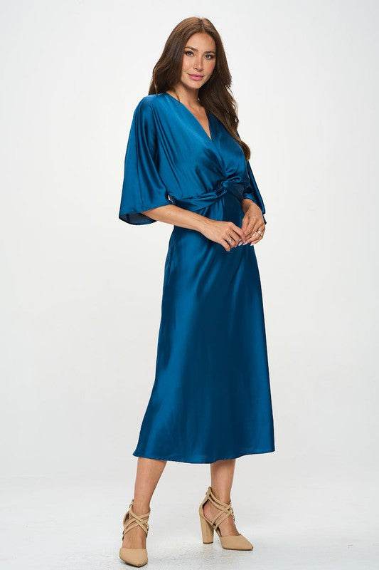 Satin Stretch Solid Dress with Front Twist - Shop Style & More | Fresh Looks, Everyday Deals & Free Shipping