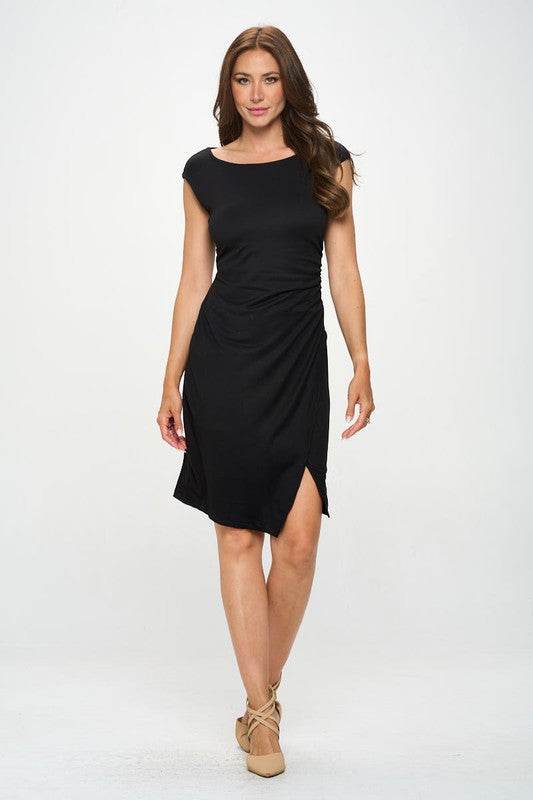 Brushed Knit Short Sleeve Bodycon Dress with Slit - Shop Style & More | Fresh Looks, Everyday Deals & Free Shipping