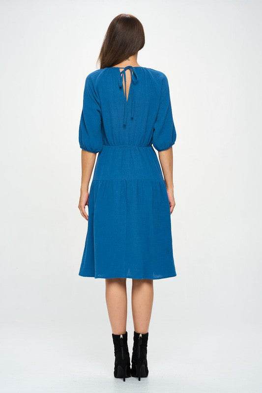Made in USA Cotton 3/4 Sleeve Tiered Midi Dress - Shop Style & More | Fresh Looks, Everyday Deals & Free Shipping