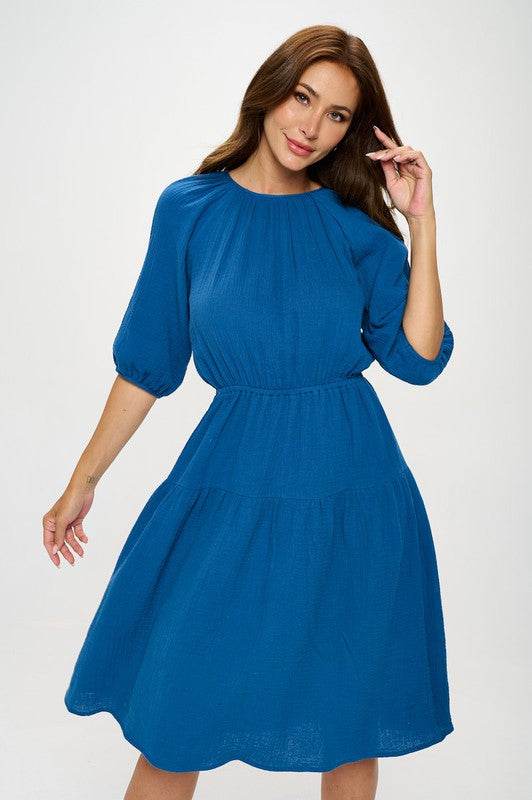 Made in USA Cotton 3/4 Sleeve Tiered Midi Dress - Shop Style & More | Fresh Looks, Everyday Deals & Free Shipping