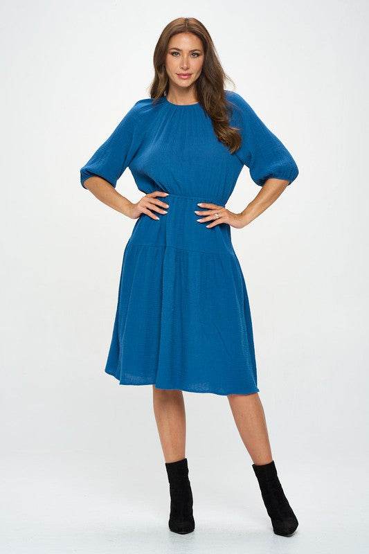 Made in USA Cotton 3/4 Sleeve Tiered Midi Dress - Shop Style & More | Fresh Looks, Everyday Deals & Free Shipping