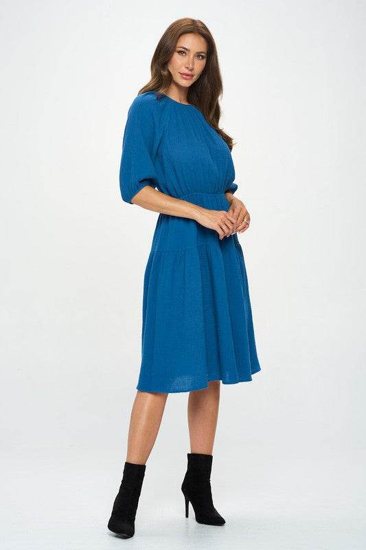 Made in USA Cotton 3/4 Sleeve Tiered Midi Dress - Shop Style & More | Fresh Looks, Everyday Deals & Free Shipping