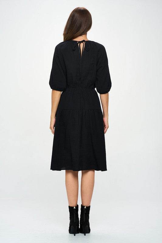 Made in USA Cotton 3/4 Sleeve Tiered Midi Dress - Shop Style & More | Fresh Looks, Everyday Deals & Free Shipping
