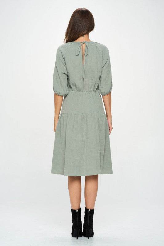 Made in USA Cotton 3/4 Sleeve Tiered Midi Dress - Shop Style & More | Fresh Looks, Everyday Deals & Free Shipping