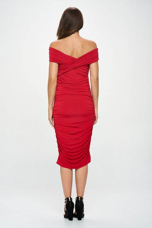 Solid Off Shoulder Midi Bodycon Dress - Shop Style & More | Fresh Looks, Everyday Deals & Free Shipping