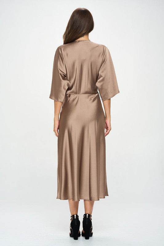 Satin Stretch Solid Dress with Front Twist - Shop Style & More | Fresh Looks, Everyday Deals & Free Shipping