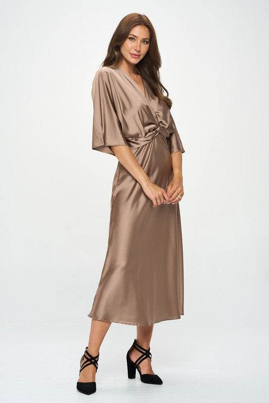 Satin Stretch Solid Dress with Front Twist - Shop Style & More | Fresh Looks, Everyday Deals & Free Shipping