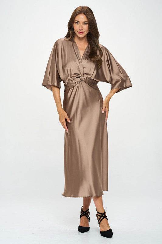 Satin Stretch Solid Dress with Front Twist - Shop Style & More | Fresh Looks, Everyday Deals & Free Shipping