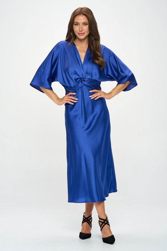 Satin Stretch Solid Dress with Front Twist - Shop Style & More | Fresh Looks, Everyday Deals & Free Shipping
