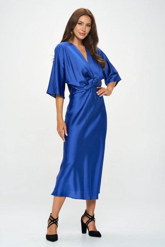 Satin Stretch Solid Dress with Front Twist - Shop Style & More | Fresh Looks, Everyday Deals & Free Shipping