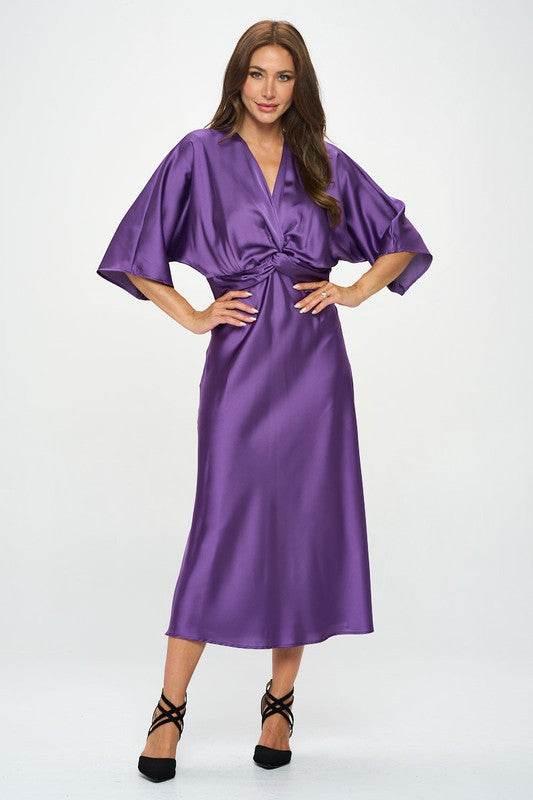 Satin Stretch Solid Dress with Front Twist - Shop Style & More | Fresh Looks, Everyday Deals & Free Shipping