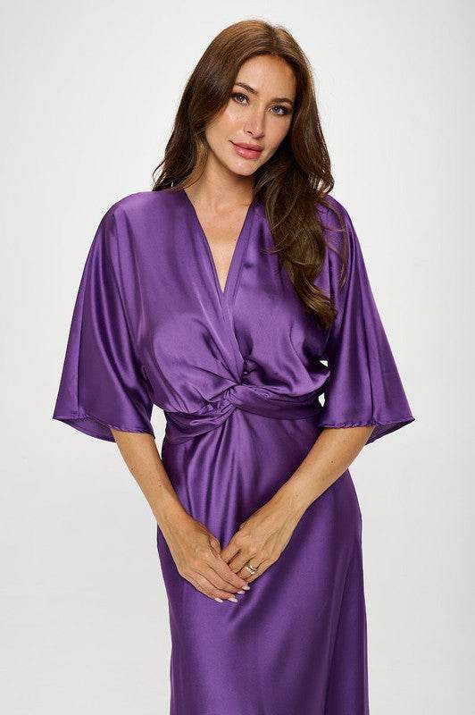 Satin Stretch Solid Dress with Front Twist - Shop Style & More | Fresh Looks, Everyday Deals & Free Shipping