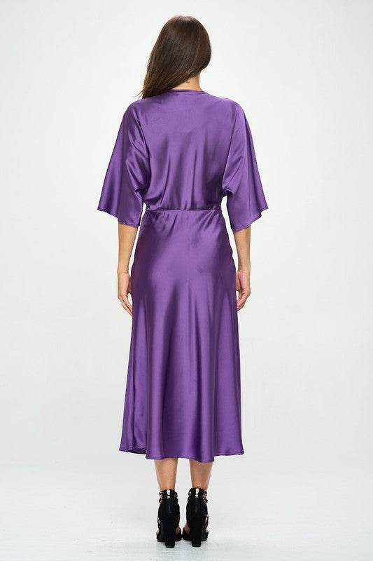 Satin Stretch Solid Dress with Front Twist - Shop Style & More | Fresh Looks, Everyday Deals & Free Shipping