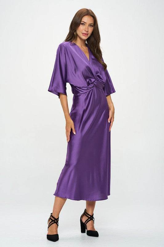 Satin Stretch Solid Dress with Front Twist - Shop Style & More | Fresh Looks, Everyday Deals & Free Shipping