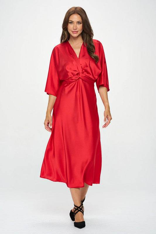 Satin Stretch Solid Dress with Front Twis - Shop Style & More | Fresh Looks, Everyday Deals & Free Shipping