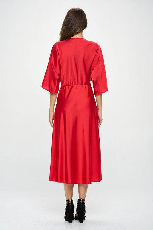 Satin Stretch Solid Dress with Front Twis - Shop Style & More | Fresh Looks, Everyday Deals & Free Shipping