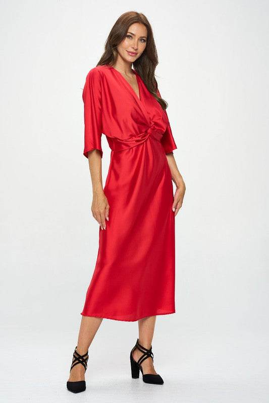 Satin Stretch Solid Dress with Front Twis - Shop Style & More | Fresh Looks, Everyday Deals & Free Shipping