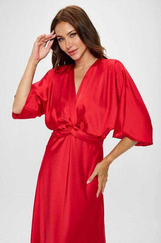 Satin Stretch Solid Dress with Front Twis - Shop Style & More | Fresh Looks, Everyday Deals & Free Shipping