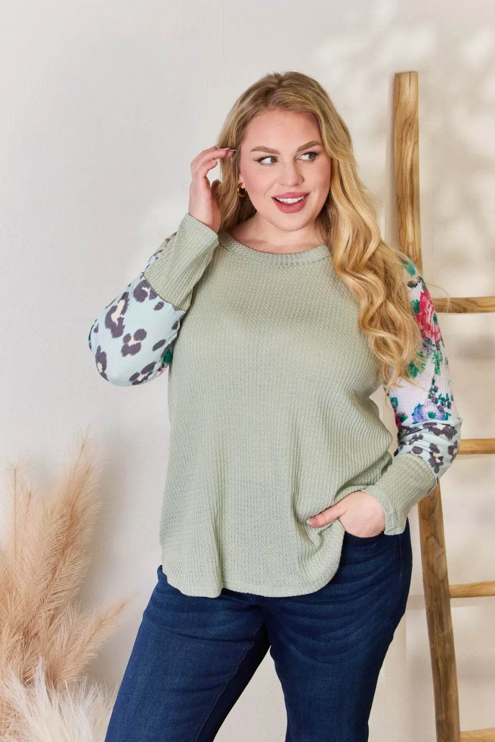 Hailey & Co Full Size Printed Round Neck Blouse - Shop Style & More | Fresh Looks, Everyday Deals & Free Shipping