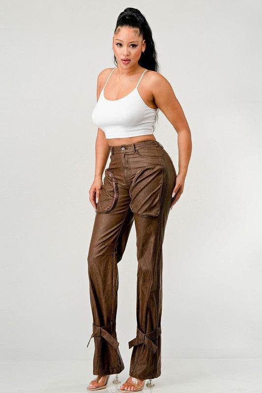 Athina PU Brown Cargo Pants - Shop Style & More | Fresh Looks, Everyday Deals & Free Shipping