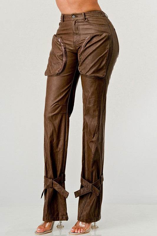 Athina PU Brown Cargo Pants - Shop Style & More | Fresh Looks, Everyday Deals & Free Shipping