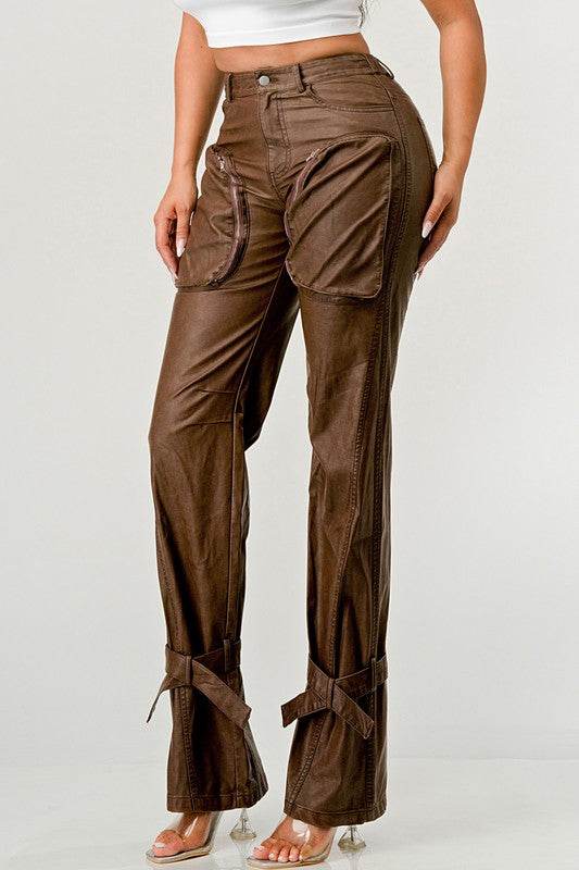 Athina PU Brown Cargo Pants - Shop Style & More | Fresh Looks, Everyday Deals & Free Shipping