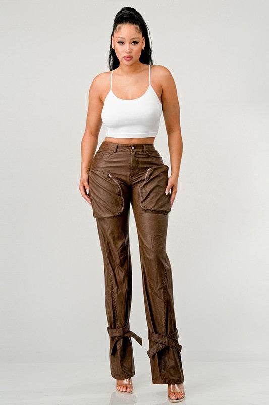 Athina PU Brown Cargo Pants - Shop Style & More | Fresh Looks, Everyday Deals & Free Shipping