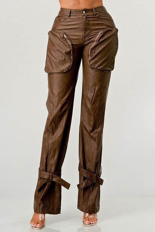 Athina PU Brown Cargo Pants - Shop Style & More | Fresh Looks, Everyday Deals & Free Shipping